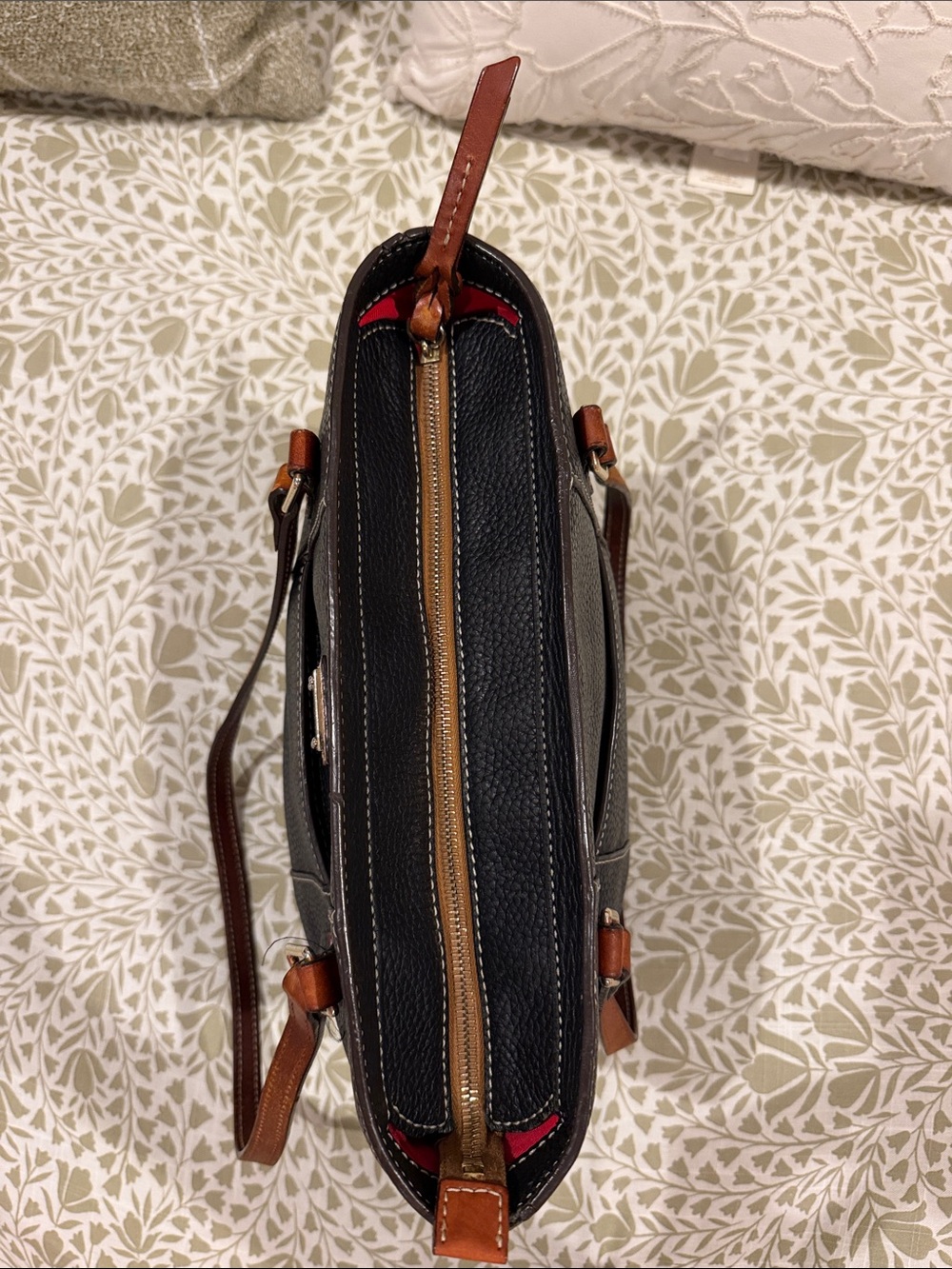 Dooney & Bourke Black Leather Tote with Brown Trim & Handles - Picture 9 of 16